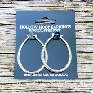 Silver Oval Rounded Hoop Earrings NWT Surgical Steel Posts
